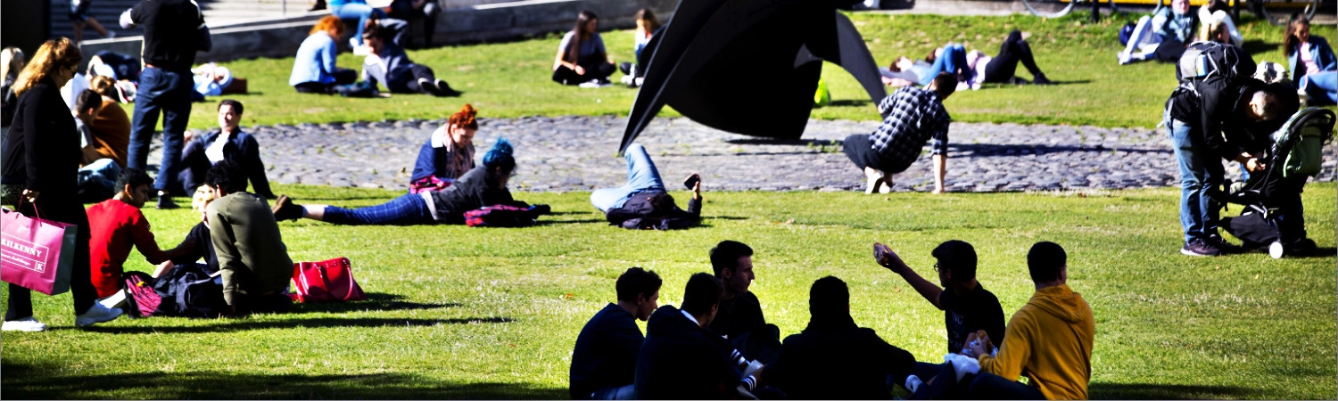 Trinity College Dublin, Science students sitting on a lawn,